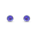 9ct White Gold Round Natural Tanzanite Rubover Stud Earrings — 5mm