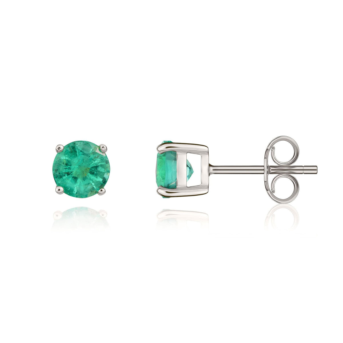 9ct White Gold Round Natural Emerald Claw Set Stud Earrings — 5mm