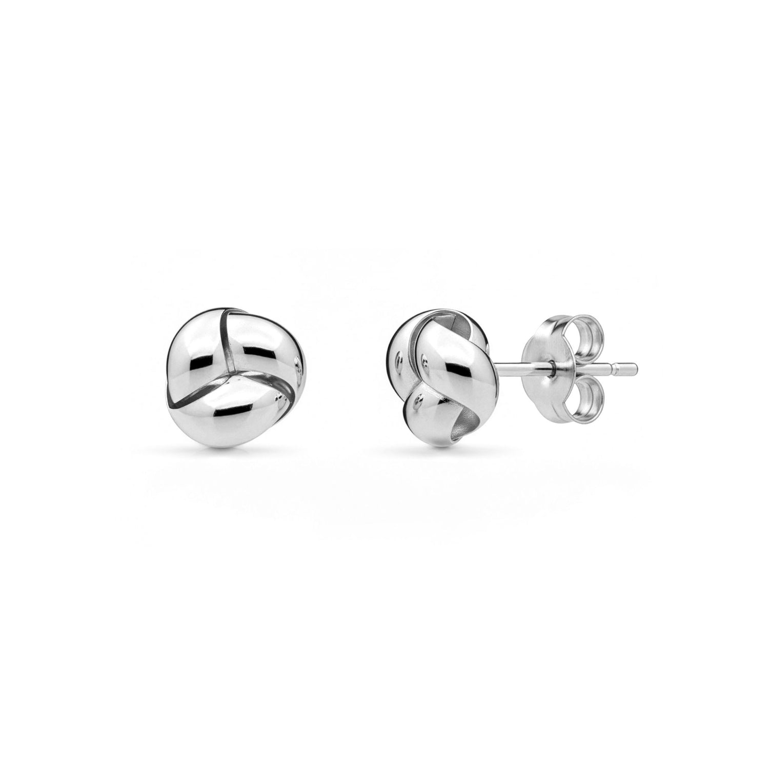 9ct White Gold Polished Domed 3-Strand Crossover Knot Stud Earrings — 8mm