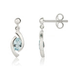 9ct White Gold Oval Natural Aquamarine 'Eye' Drop Earrings — 6x4mm