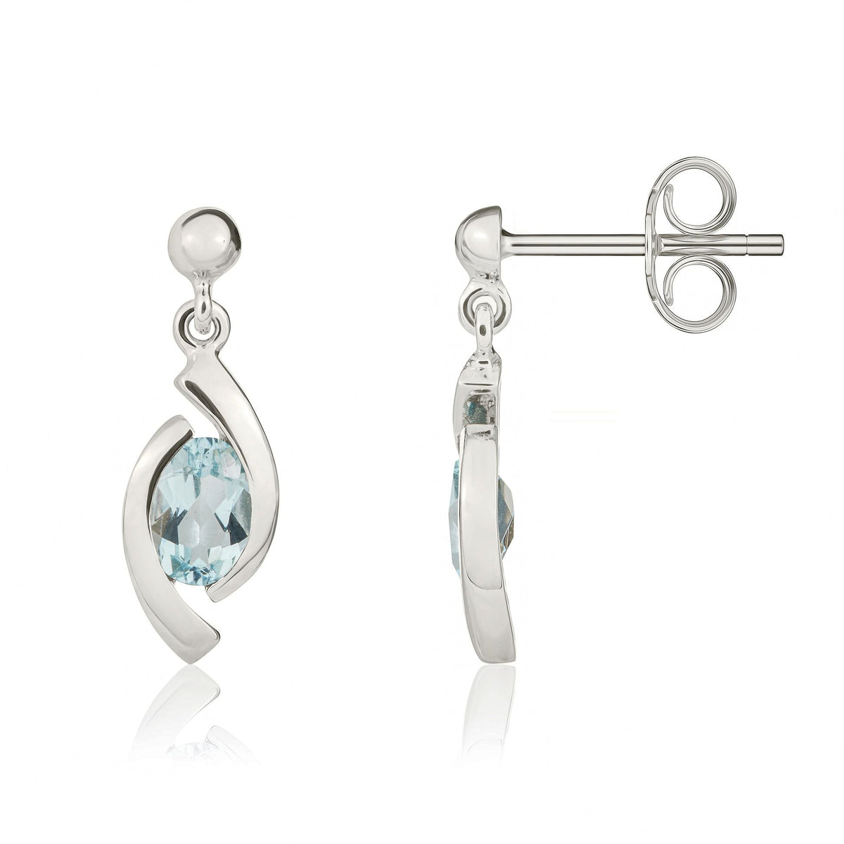 9ct White Gold Oval Natural Aquamarine 'Eye' Drop Earrings — 6x4mm