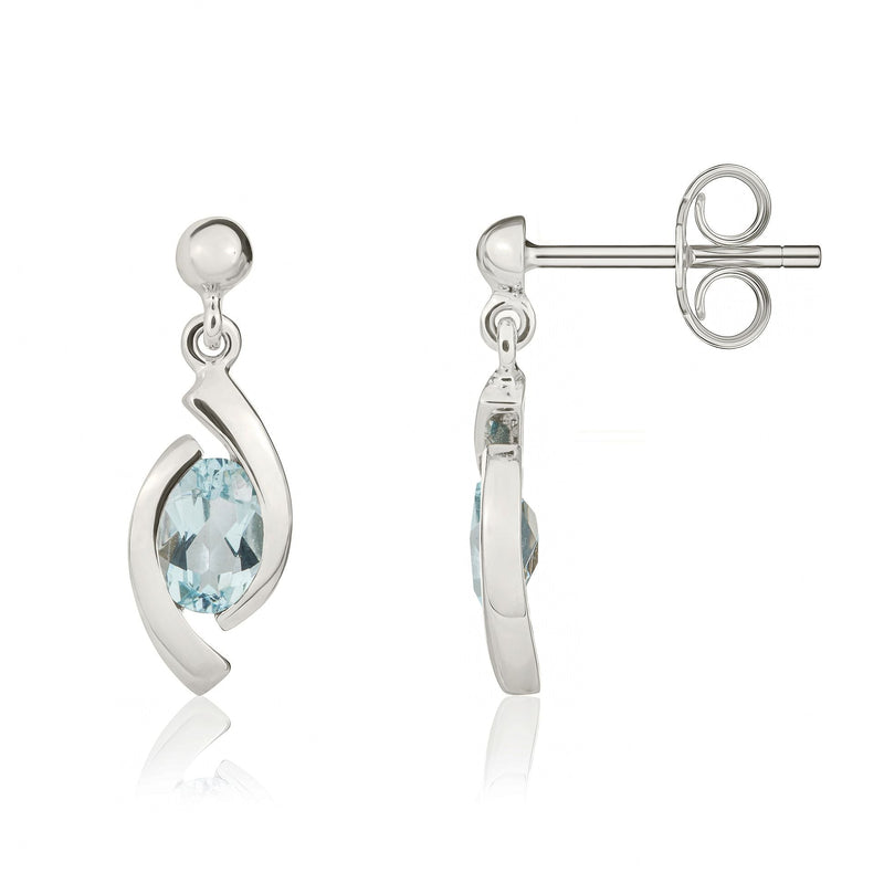 9ct White Gold Oval Natural Aquamarine 'Eye' Drop Earrings — 6x4mm