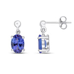 9ct White Gold Oval Natural Tanzanite Claw Drop Earrings — 7x5mm