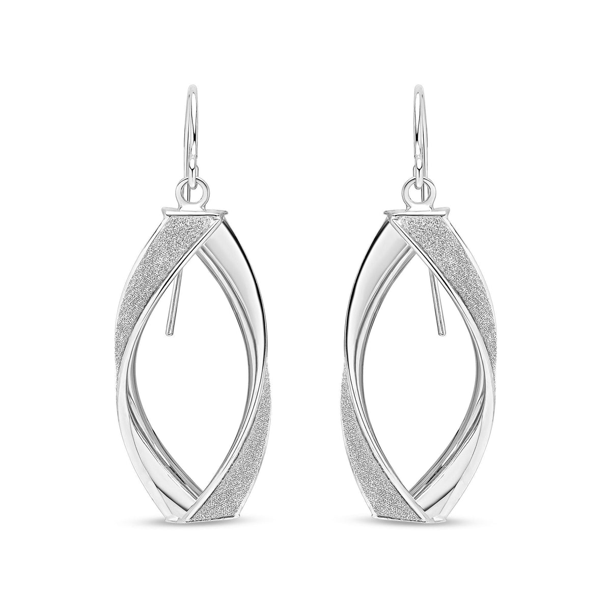 9ct White Gold Glitter Twist Drop Earrings