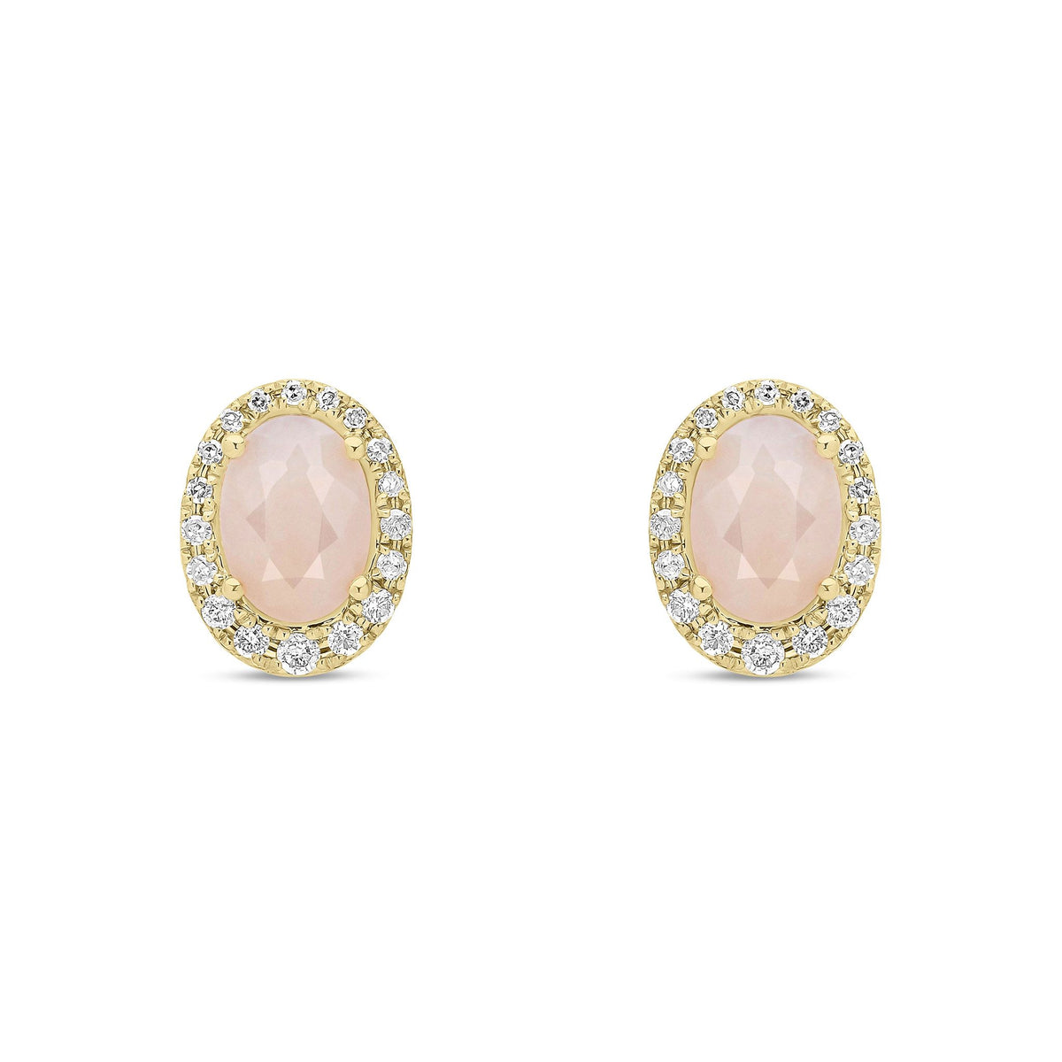 9ct Yellow Gold Natural Pink Opal and Diamond Cluster Stud Earrings