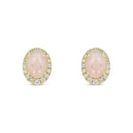 9ct Yellow Gold Oval Natural Pink Opal & Diamond Cluster Stud Earrings — 7x5mm