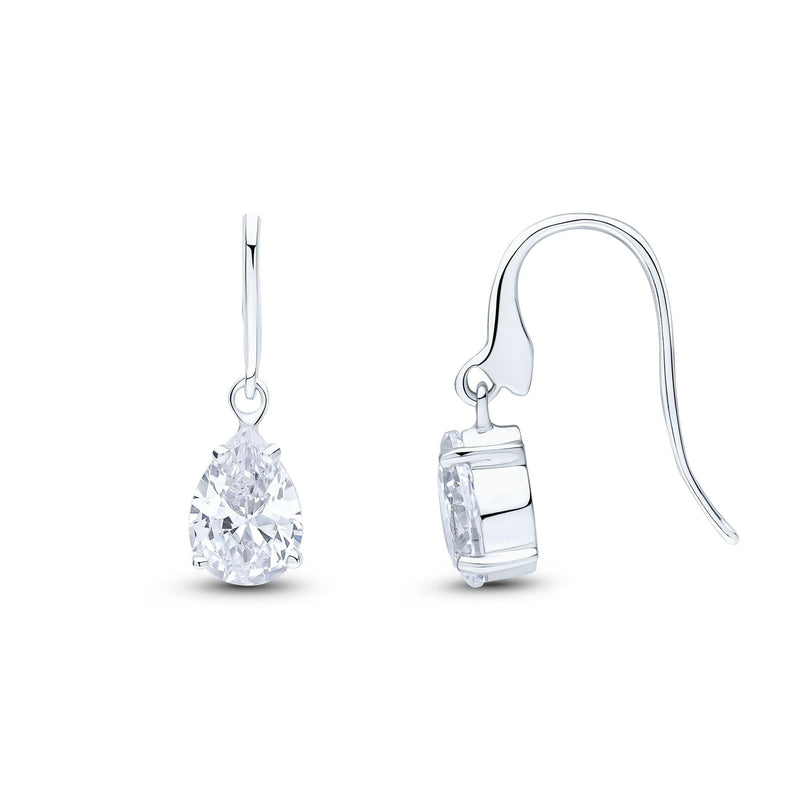 9ct White Gold Pear Shaped Cubic Zirconia CZ Claw Wire Hook Drop Earrings
