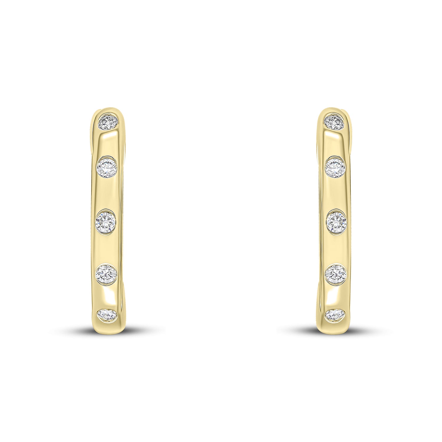 18ct Yellow Gold Round Natural Diamond Flush Set Oval Hinged Huggie Hoop Earrings