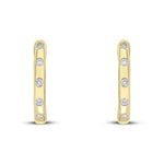 18ct Yellow Gold Round Natural Diamond Flush Set Oval Hinged Huggie Hoop Earrings