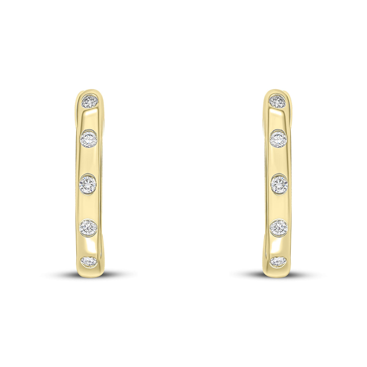 18ct Yellow Gold Round Natural Diamond Flush Set Oval Hinged Huggie Hoop Earrings
