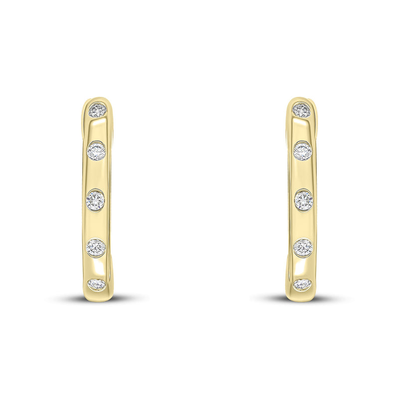 18ct Yellow Gold Round Natural Diamond Flush Set Oval Hinged Huggie Hoop Earrings