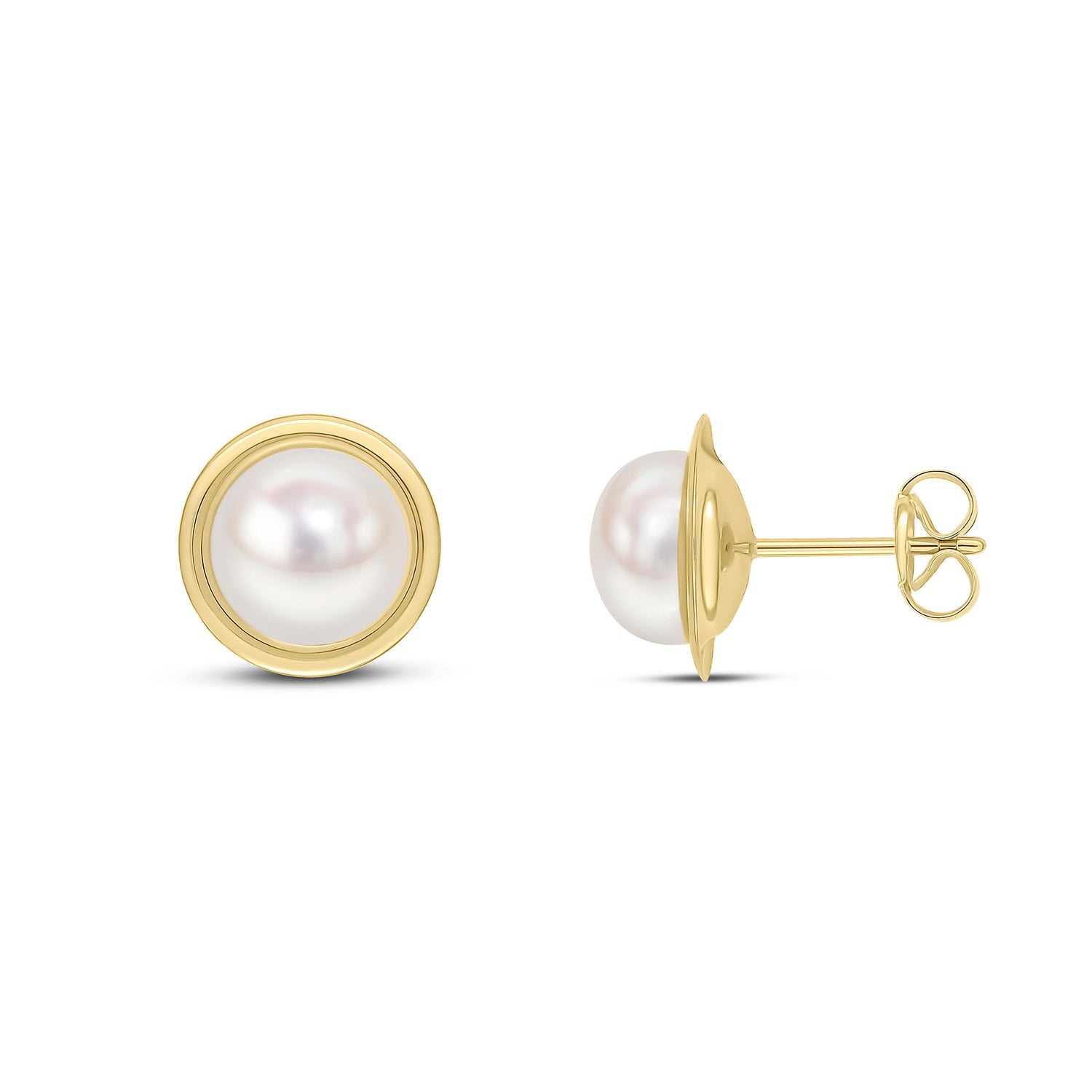 9ct Yellow Gold Natural 7.5mm Freshwater Pearl Rubover Stud Earrings