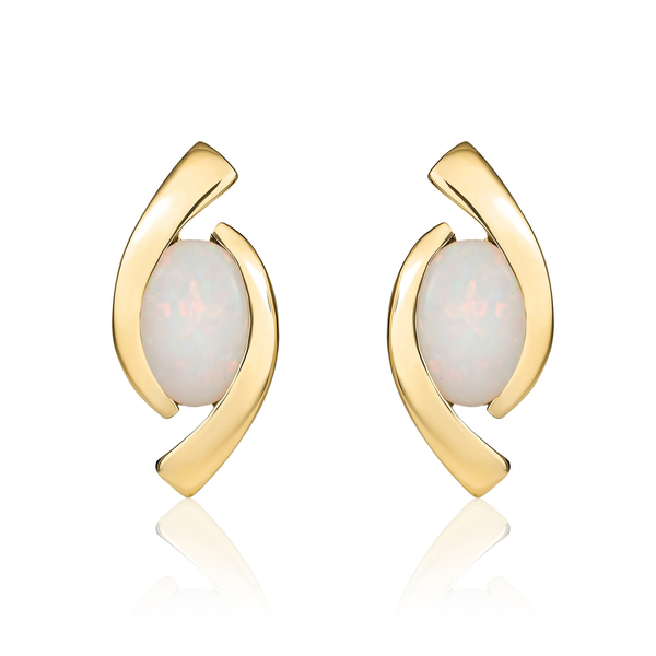 9ct Yellow Gold Oval Natural Opal 'Eye' Stud Earrings — 6x4mm