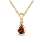9ct Yellow Gold Pear Shaped Natural Garnet Rubover Pendant — 6x4mm