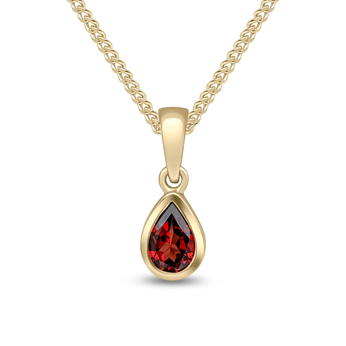 9ct Yellow Gold Pear Shaped Natural Garnet Rubover Pendant — 6x4mm