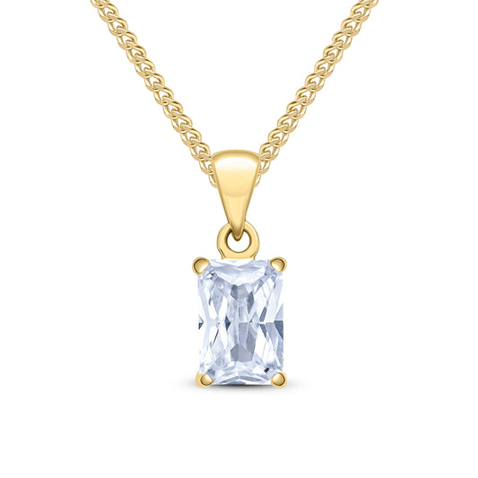 9ct Yellow Gold Octagonal Emerald Cut Cubic Zirconia CZ Claw Pendant