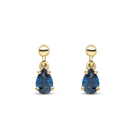 9ct Yellow Gold Pear Shaped Natural Sapphire Claw Drop Earrings — 6x4mm