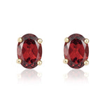 9ct Yellow Gold Oval Natural Garnet Claw Stud Earrings — 7x5mm