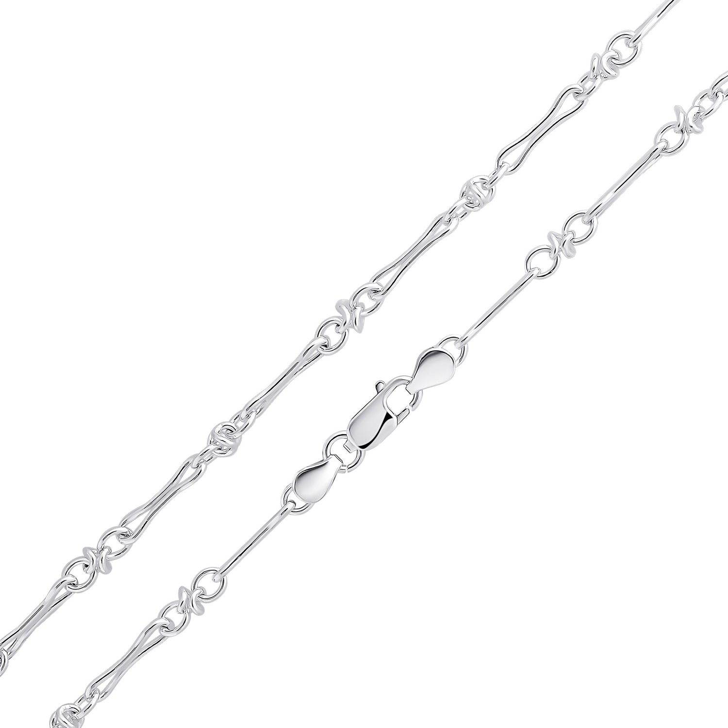 Sterling Silver 4.5mm Pinch Bar Knot Necklace with T-Bar Clasp