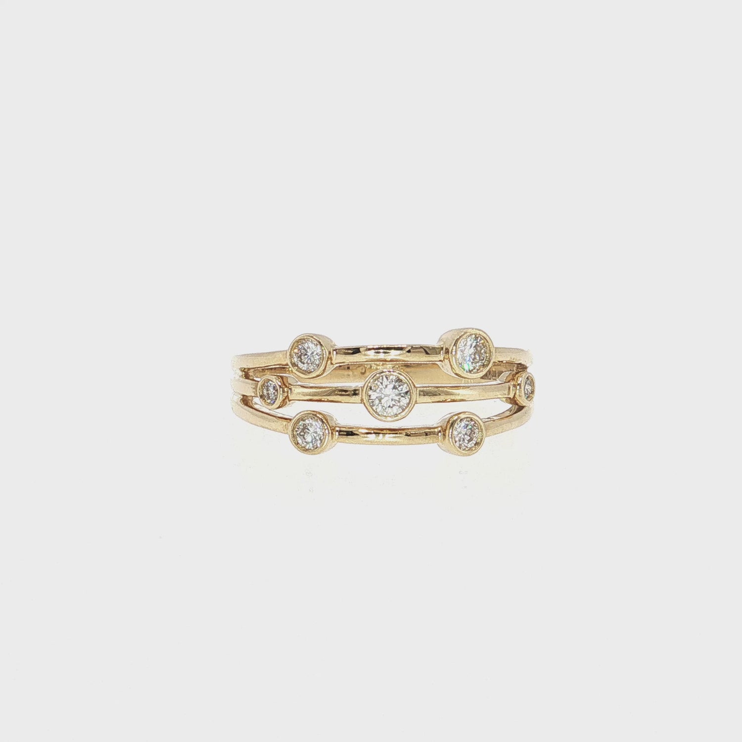 9ct Yellow Gold Multi Row Natural Diamond Bubble Ring — 0.25ct
