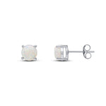 9ct White Gold Round Natural Opal Claw Set Stud Earrings — 6mm