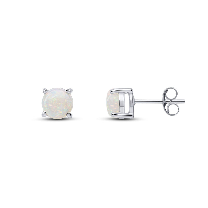 9ct White Gold Round Natural Opal Claw Set Stud Earrings — 6mm
