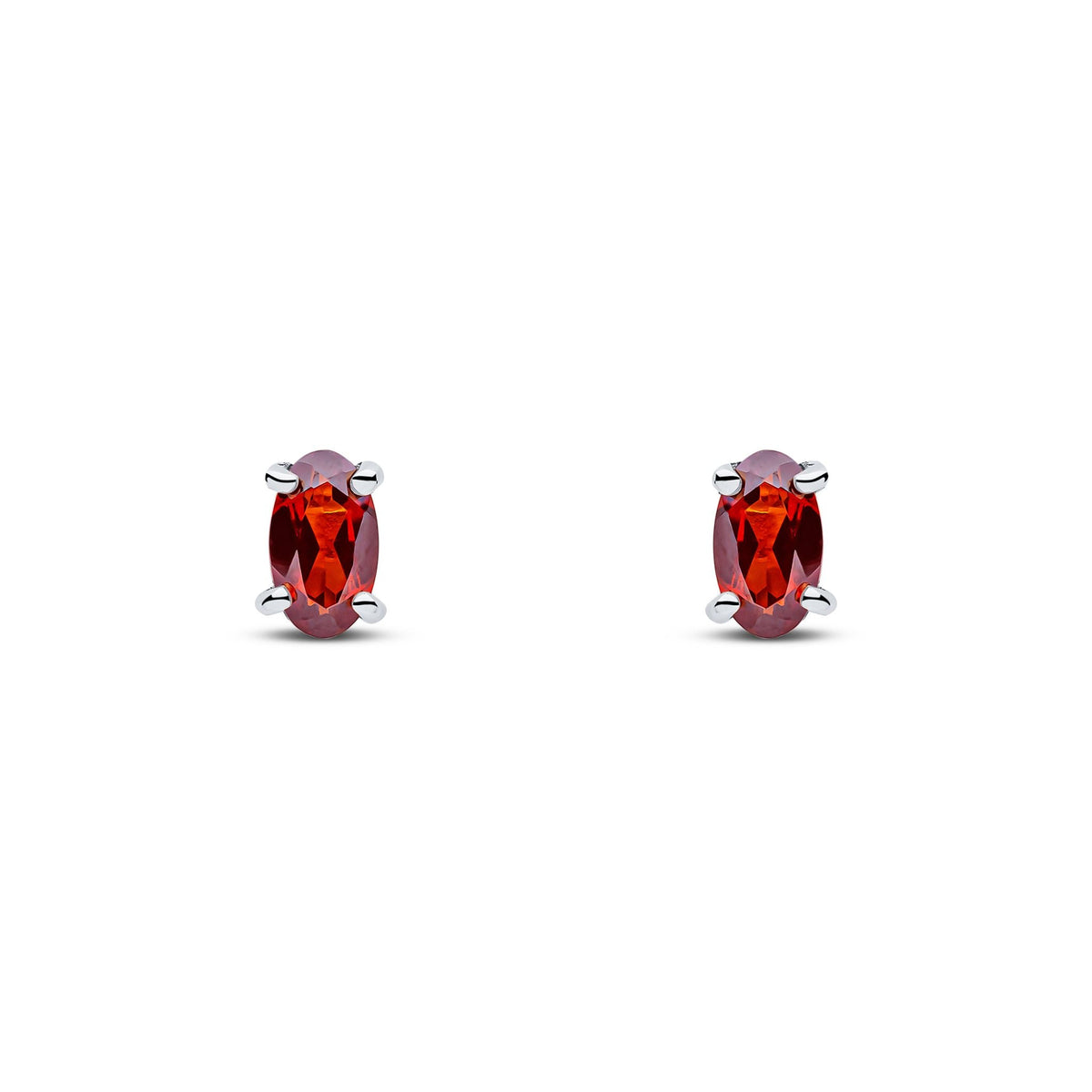 9ct White Gold Oval Natural Garnet Claw Stud Earrings — 5x3mm