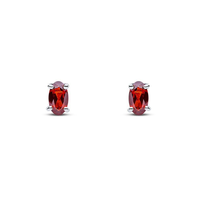 9ct White Gold Oval Natural Garnet Claw Stud Earrings — 5x3mm