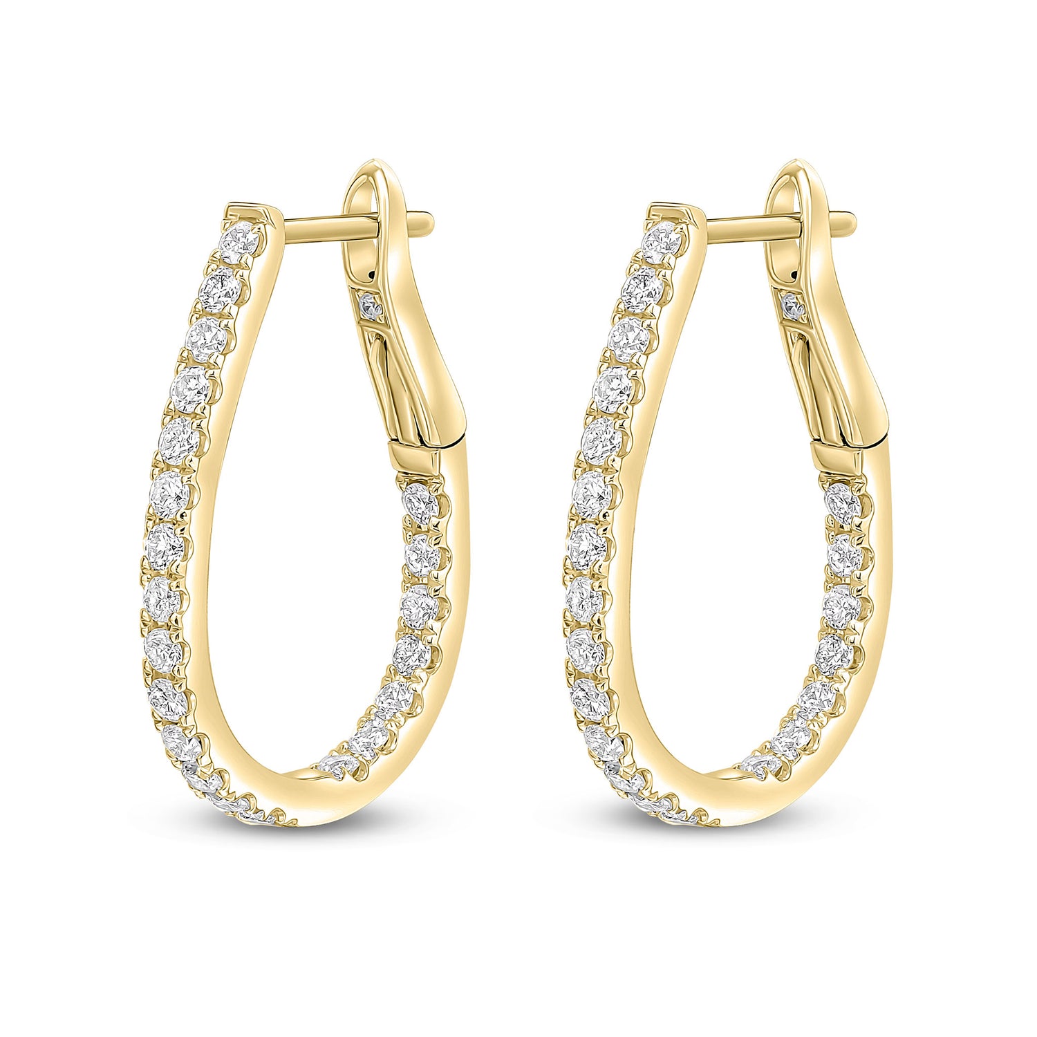 18ct Yellow Gold Natural Diamond Claw Set Horseshoe Hoop Earrings – 21mm