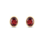 9ct Yellow Gold Oval Natural Garnet Rubover Stud Earrings — 7x5mm