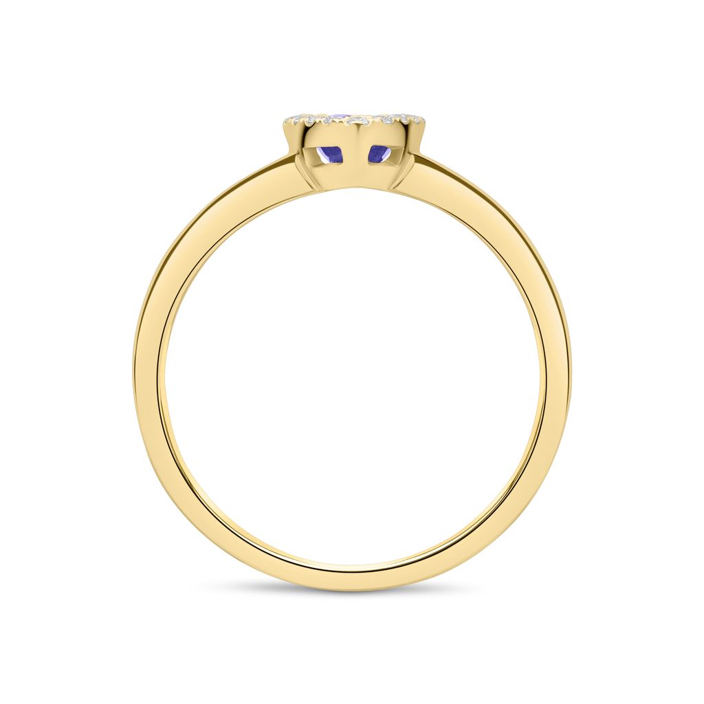18ct Yellow Gold Pear Shape Tanzanite and Diamond Microset Cluster Ring — 6x4mm