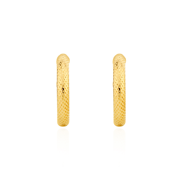 9ct Yellow Gold Textured Round Hoop Earrings — 15mm