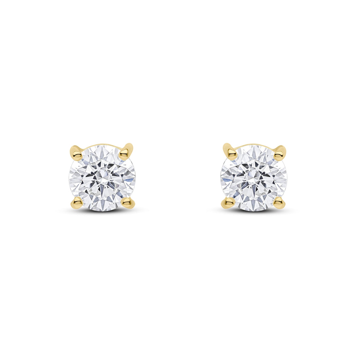 9ct Yellow Gold Round Cubic Zirconia Claw Stud Earrings — 6mm