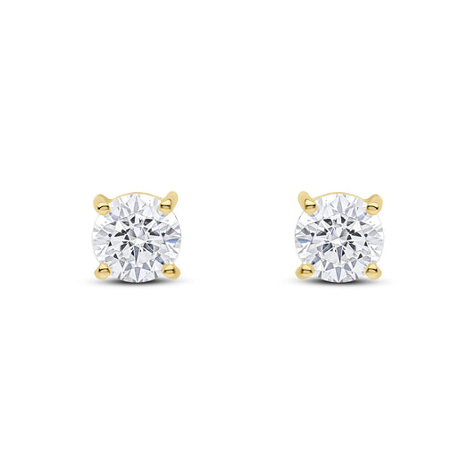 9ct Yellow Gold Round Cubic Zirconia CZ Claw Stud Earrings — 6mm