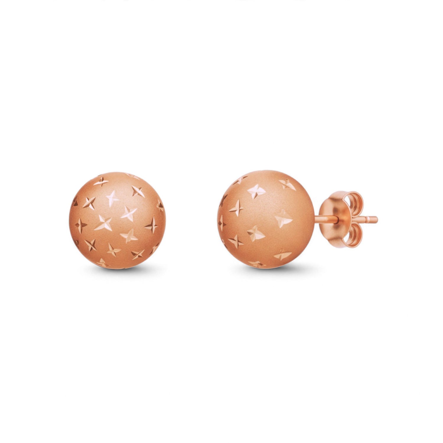 9ct Rose Gold Star Cut Satin Ball Stud Earrings — 10mm