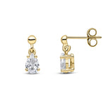 9ct Yellow Gold Pear Shaped Cubic Zirconia CZ Claw Drop Earrings — 6x4mm