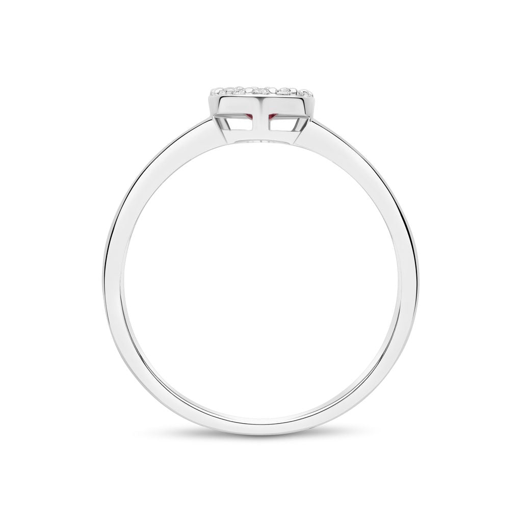18ct White Gold Oval Ruby and Diamond Microset Cluster Ring — 5x4mm