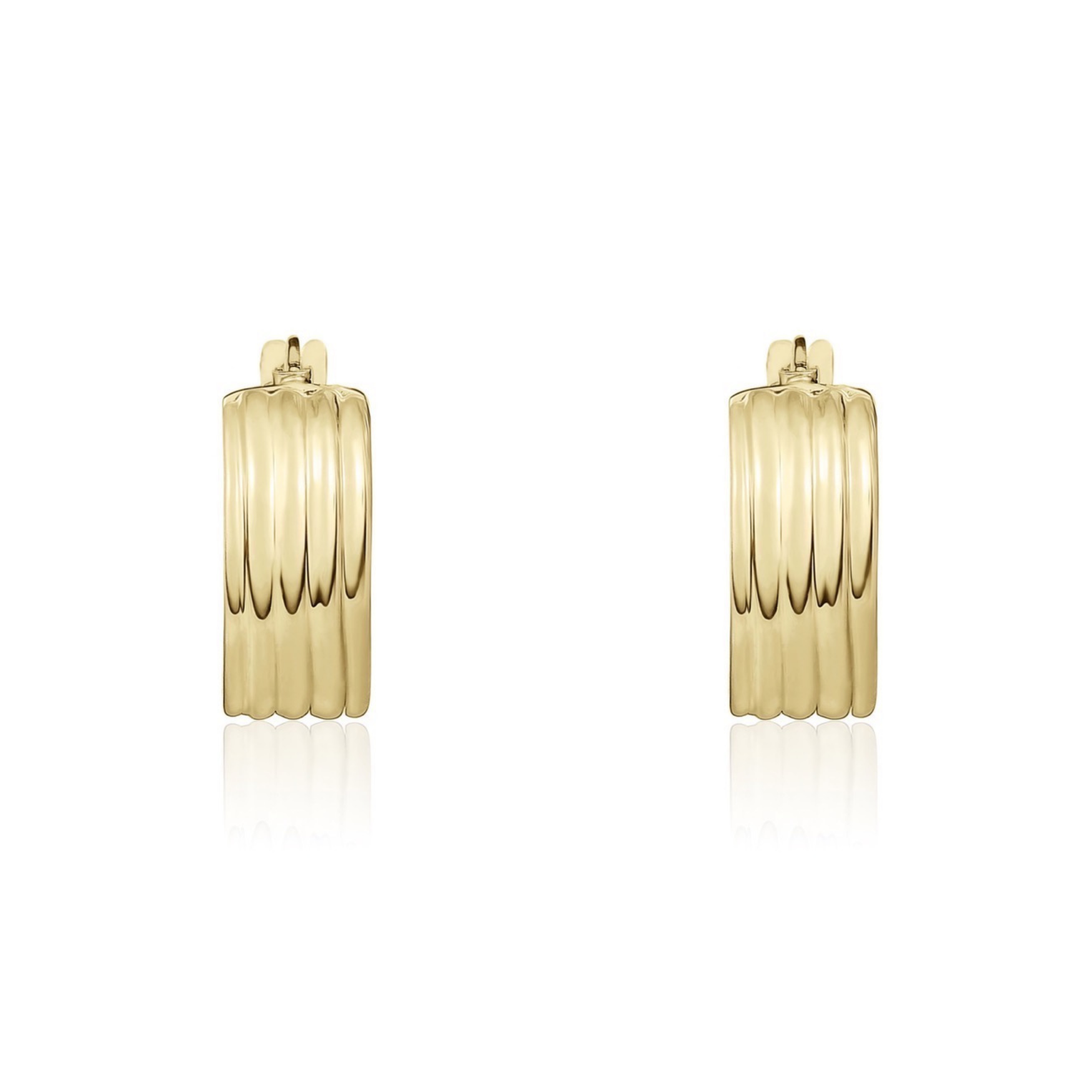 9ct Yellow Gold Ribbed Wide Hoop Earrings — 12mm