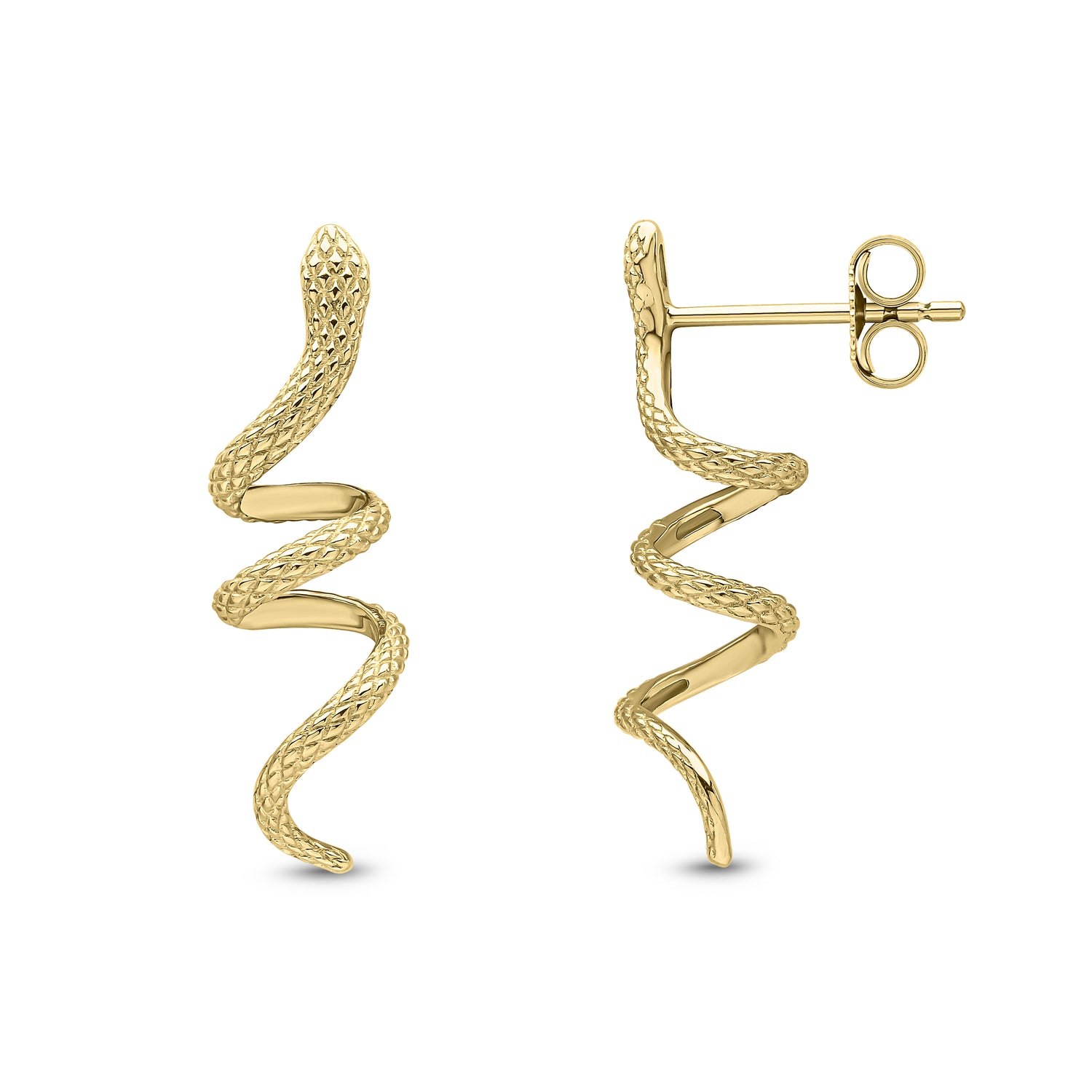 9ct Yellow Gold Textured Coiled Snake Drop Earrings — 25mm
