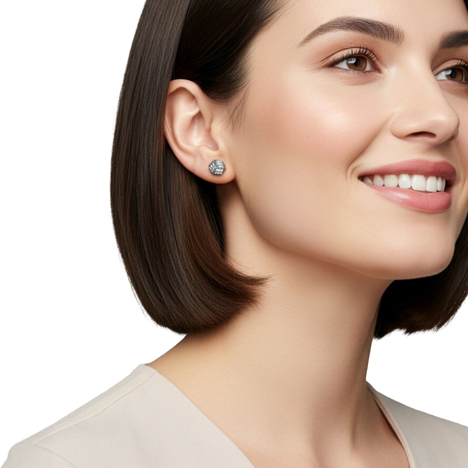9ct White Gold Polished Ribbed Knot Stud Earrings — 10mm