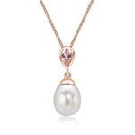 9ct Rose Gold Pearl and Pear Shaped Natural Morganite Drop Pendant