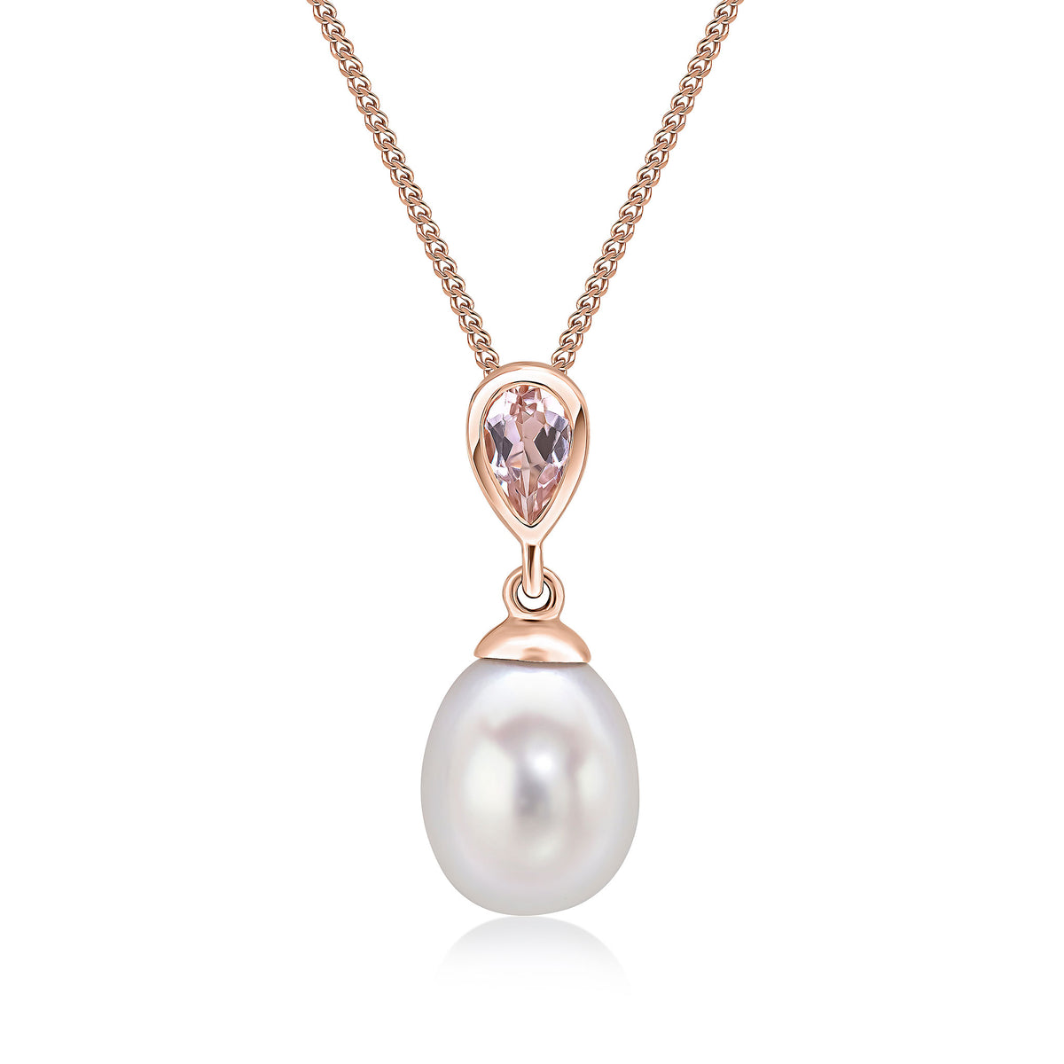 9ct Rose Gold Pearl and Pear Shaped Natural Morganite Drop Pendant