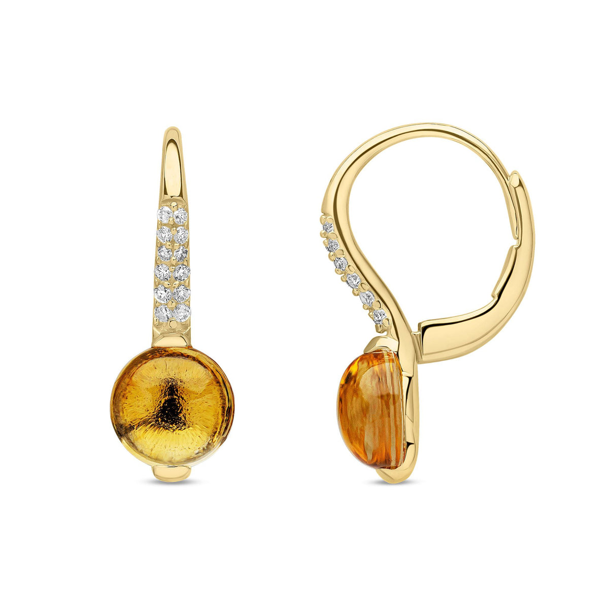 9ct Yellow Gold Natural Citrine and Diamond Drop Earrings