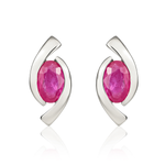 9ct White Gold Oval Natural Ruby 'Eye' Stud Earrings — 6x4mm