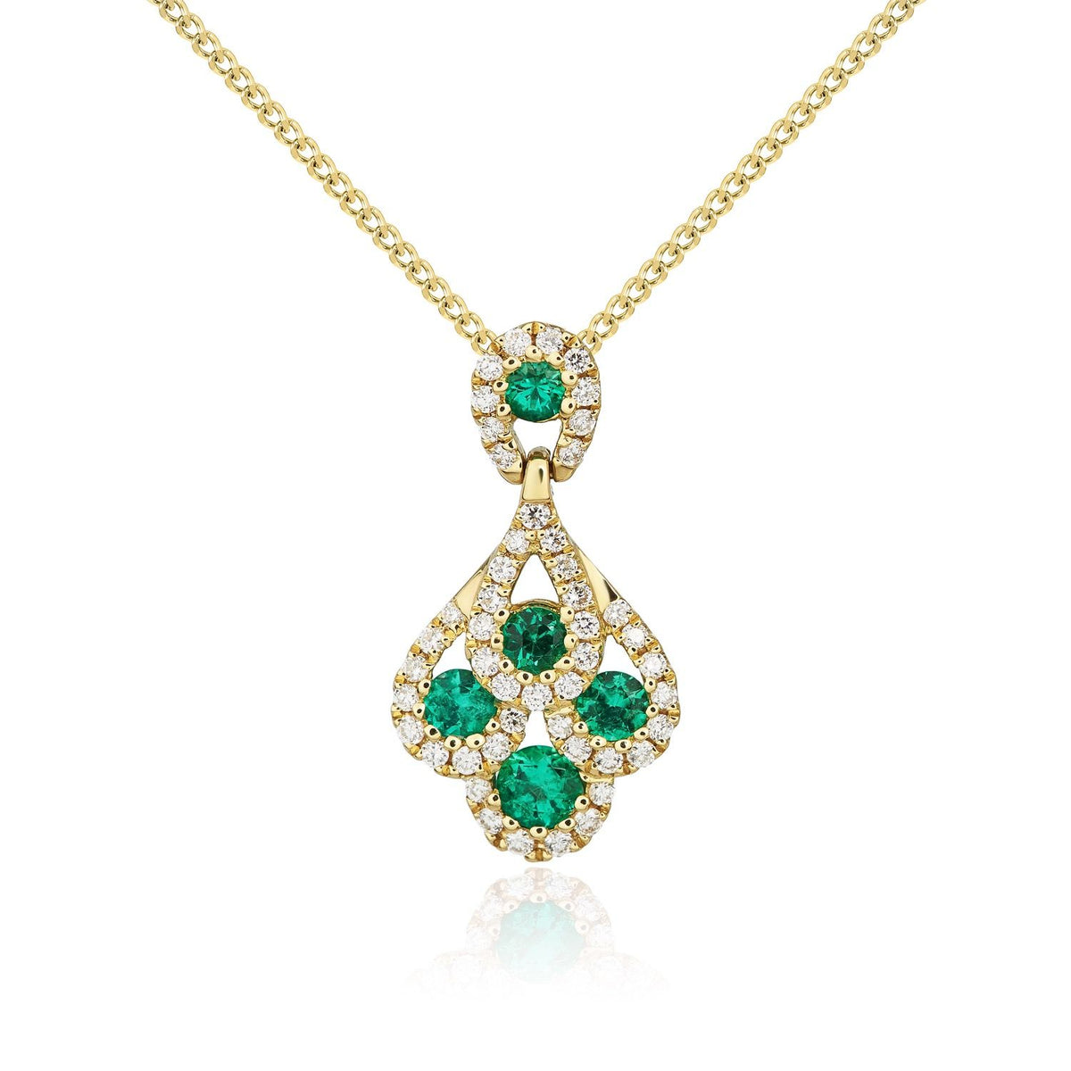 18ct Yellow Gold Round Natural Emerald and Diamond Peacock Pendant