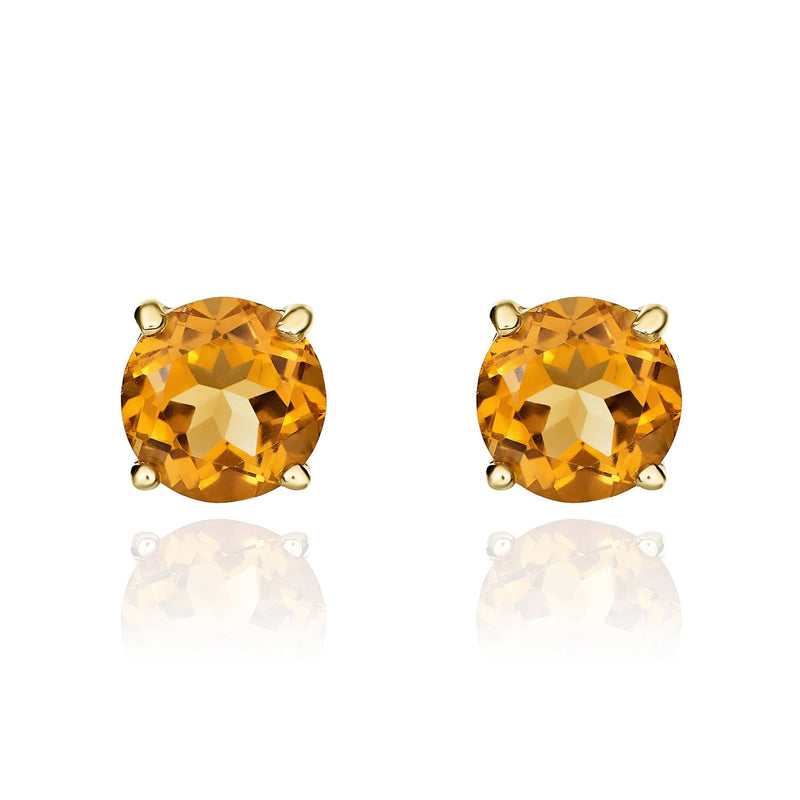9ct Yellow Gold Round Natural Citrine Claw Stud Earrings — 6mm
