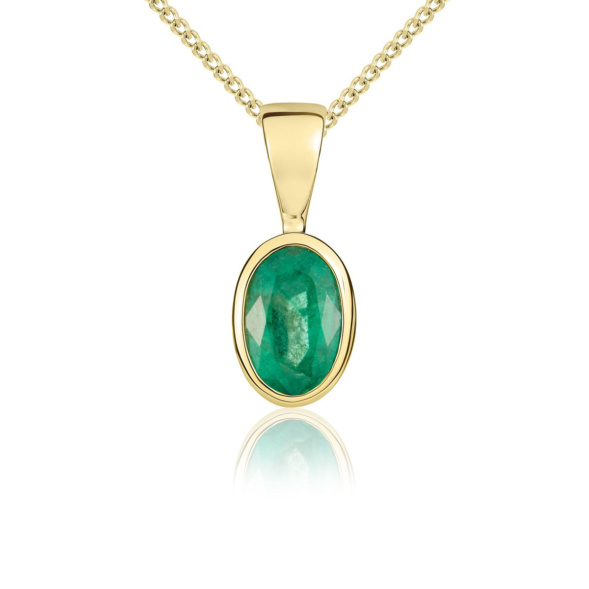 9ct Yellow Gold Oval Natural Emerald Rubover Pendant — 6x4mm