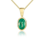9ct Yellow Gold Oval Natural Emerald Rubover Pendant — 6x4mm