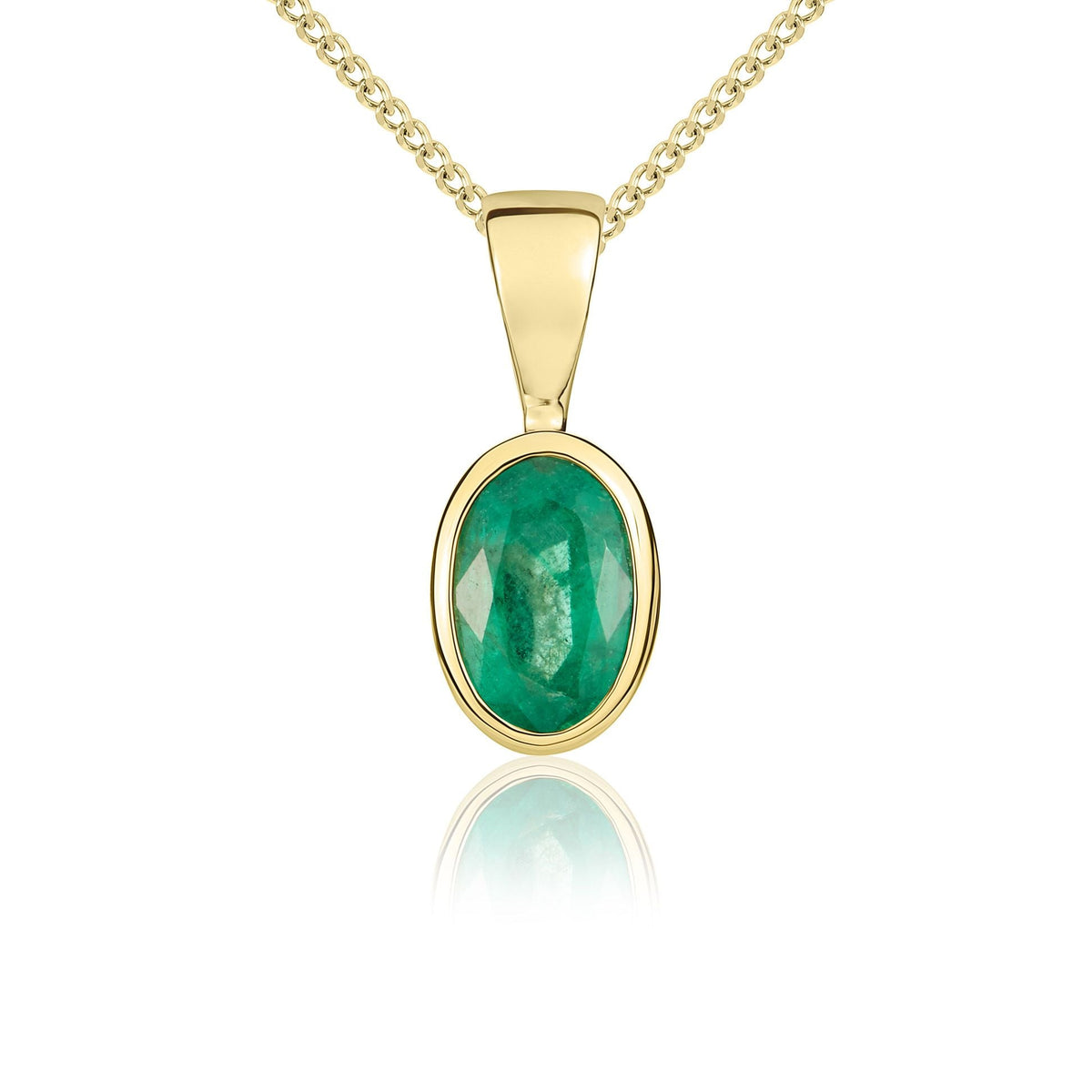 9ct Yellow Gold Oval Natural Emerald Rubover Pendant — 6x4mm
