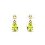 9ct Yellow Gold Pear Shaped Natural Peridot Claw Drop Earrings — 6x4mm
